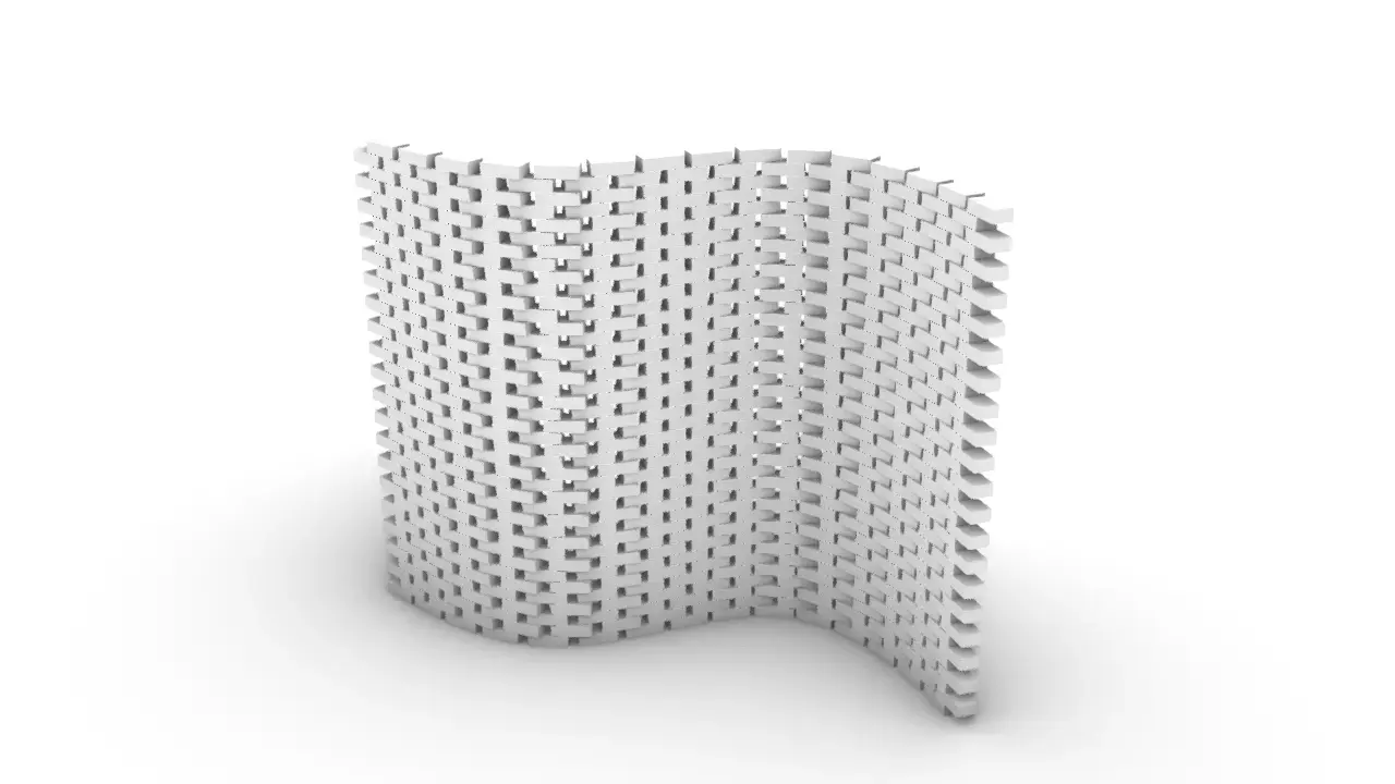 Sin波に沿ってレンガを配置し積み上げる